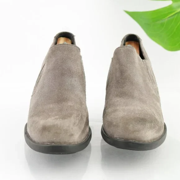Born Womens Fredrika Boots Size 8.5 Gray Distressed Suede Bootie Mid Block Heel - Picture 2 of 12